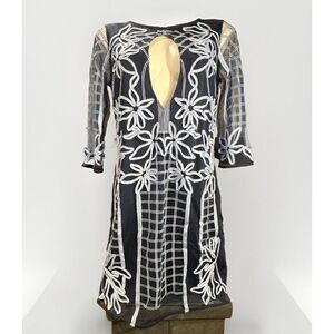 BELLE BADGLEY‎ MISCHKA Women's Navy Blue & Light Blue Sheath Appliqué Dress SZ 8